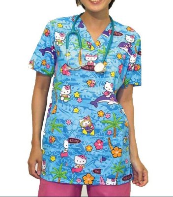 画像2: 6700V 半袖スクラブ・キティちゃん (2)