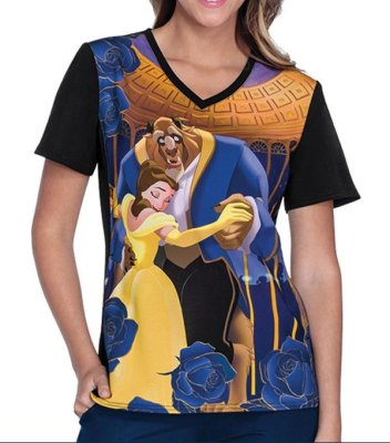 画像2: TF627 半袖スクラブ・美女と野獣 (2)