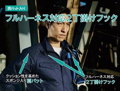 画像9: V8201【セット】ブルゾン・ファン・バッテリー(充電器付)／長袖(フルハーネス)・綿100％ (9)
