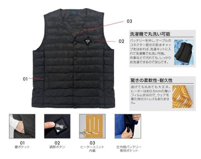 画像9: 【LIバッテリー用】TG22102 発熱防寒ベストTHERMAL GEAR(R)(選べるバッテリー) (9)