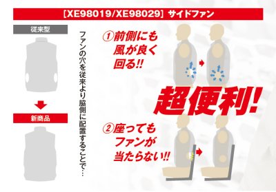 画像9: XE98029【空調服(R)セット】ブルゾン・ファン・バッテリー(充電器付)/綿100ベスト(フード)・サイドファン (9)