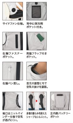 画像7: XE98029【空調服(R)セット】ブルゾン・ファン・バッテリー(充電器付)/綿100ベスト(フード)・サイドファン (7)