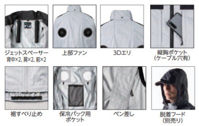 画像8: NA1142【空調服(R)セット】NSPブルゾン・ファン・バッテリー(充電器付)／遮熱長袖・上部ファン (8)