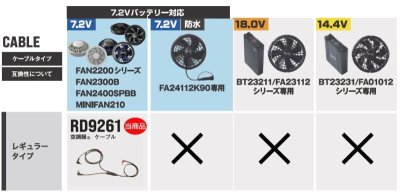 画像2: 7.2V RD9261空調服(R)ケーブル・通常[FAN2200/2300/2400/MNIFAN専用] (2)