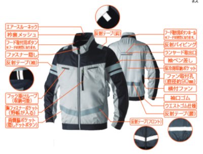 画像9: 7369-10【セット】G.G.ブルゾン・ファン・バッテリー(充電器付)／EF用遮熱長袖(フルハーネス・反射材付)・サイドファン (9)