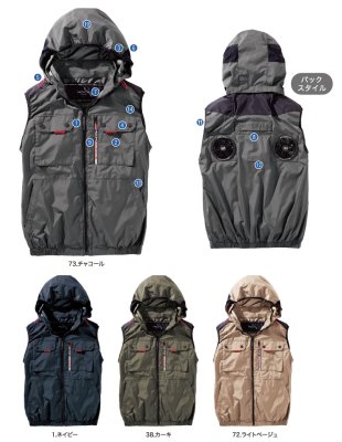 画像8: V1129【ブルゾンのみ】快適ウェア／ベスト(フルハーネス)・上部ファン (8)