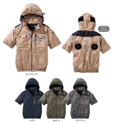 画像8: V1127【ブルゾンのみ】快適ウェア/半袖(フルハーネス)・上部ファン (8)