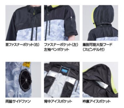 画像10: 05571【セット】S-AIRブルゾン・ファン・バッテリー(充電器付)／遮熱半袖(着脱フード)・サイドファン (10)