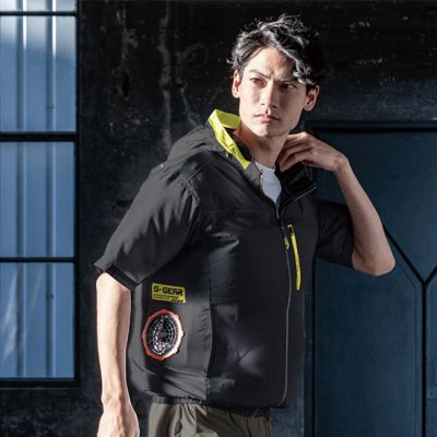 画像2: 05571【セット】S-AIRブルゾン・ファン・バッテリー(充電器付)／遮熱半袖(着脱フード)・サイドファン (2)