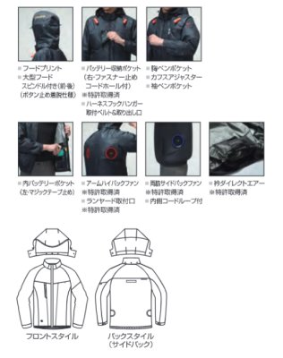 画像10: AC2091【セット】ブルゾン・ファン・バッテリー(充電器付)／遮熱長袖(フルハーネス)・サイドバックファン (10)