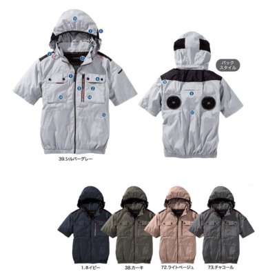 画像10: V1127【セット】ブルゾン・ファン・バッテリー(充電器付)／半袖(フルハーネス)・上部ファン (10)